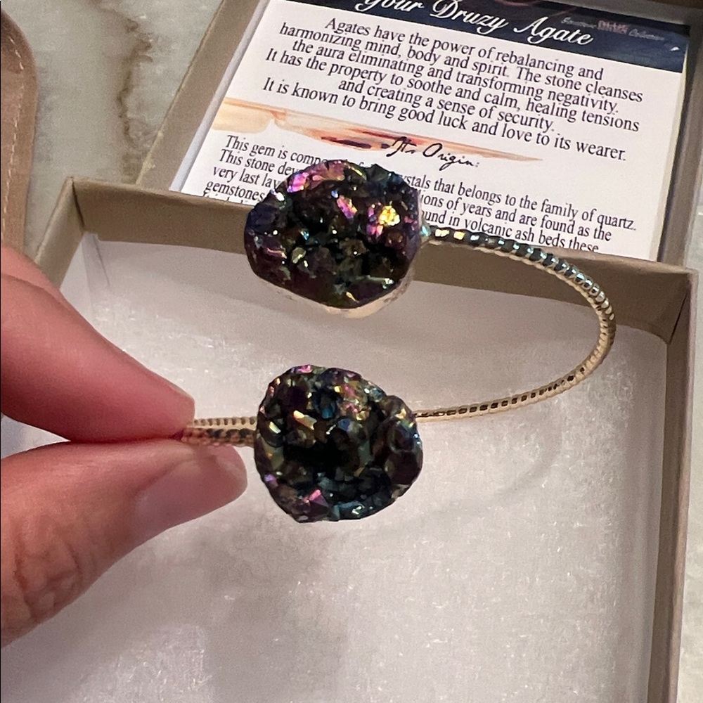 Blue District Double Druzy Agate Bracelet Adjustable, New - Gemstone collection